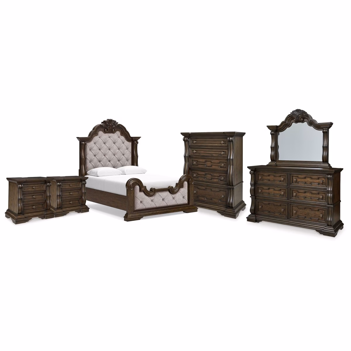 Maylee Queen Panel Bed, Dresser, Mirror, Chest and 2 Nightstands - Image 2