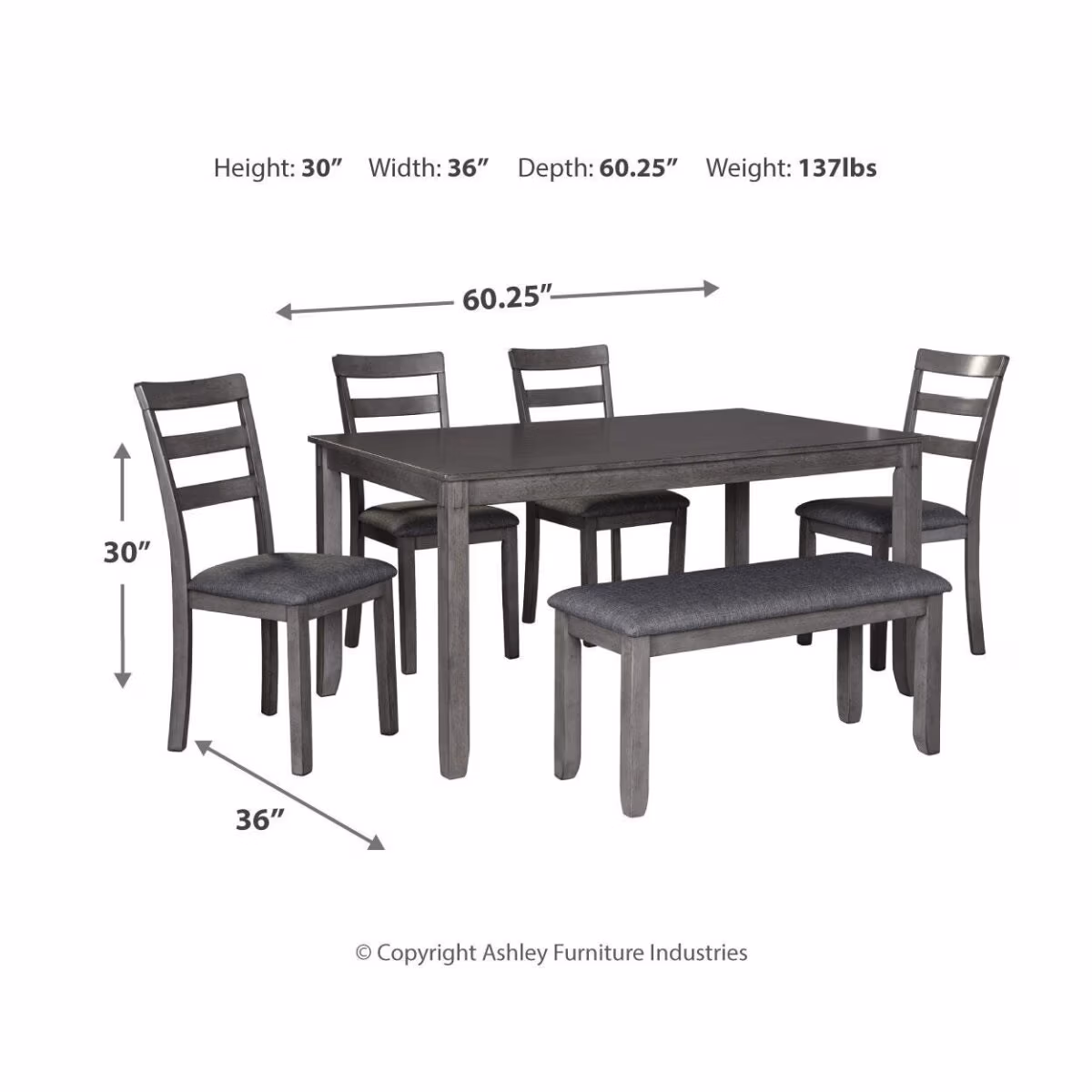 Bridson Dining Table and Chairs with Bench (Set of 6) - Image 5