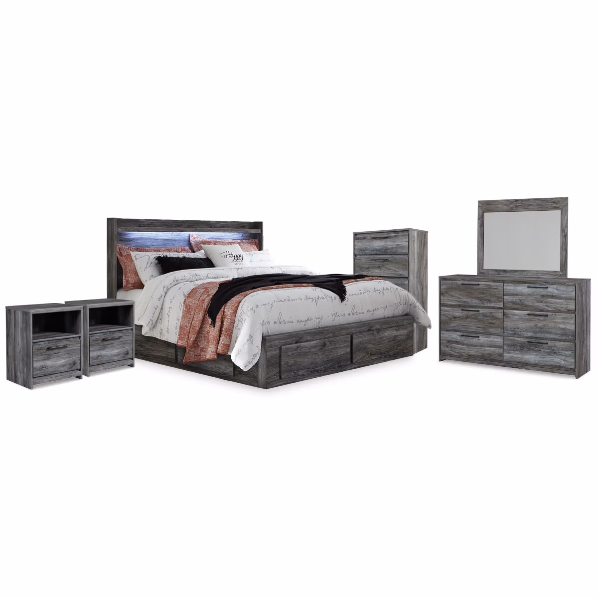Baystorm King Storage Bed, Dresser, Mirror, Chest and 2 Nightstands - Image 2