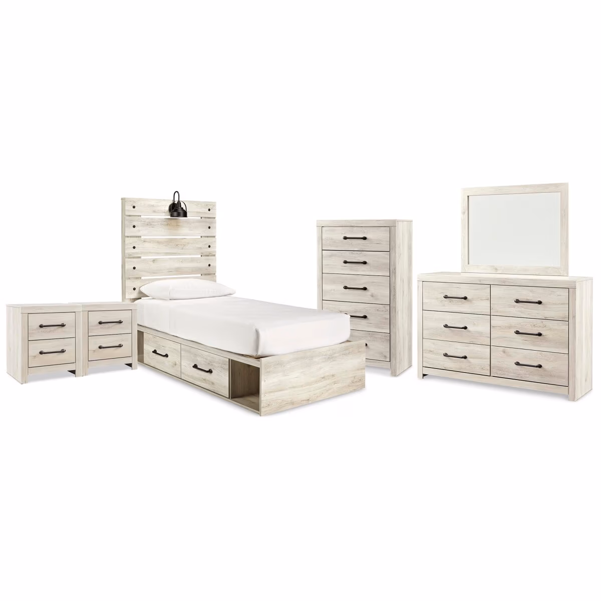 Cambeck Twin Panel Bed with Storage, Dresser, Mirror, Chest and 2 Nightstands - Image 2