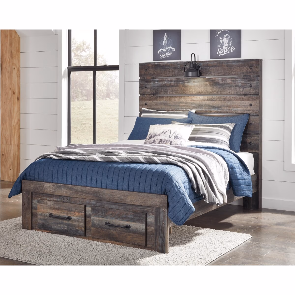 Drystan Full Panel Bed with 2 Storage Drawers - Image 2