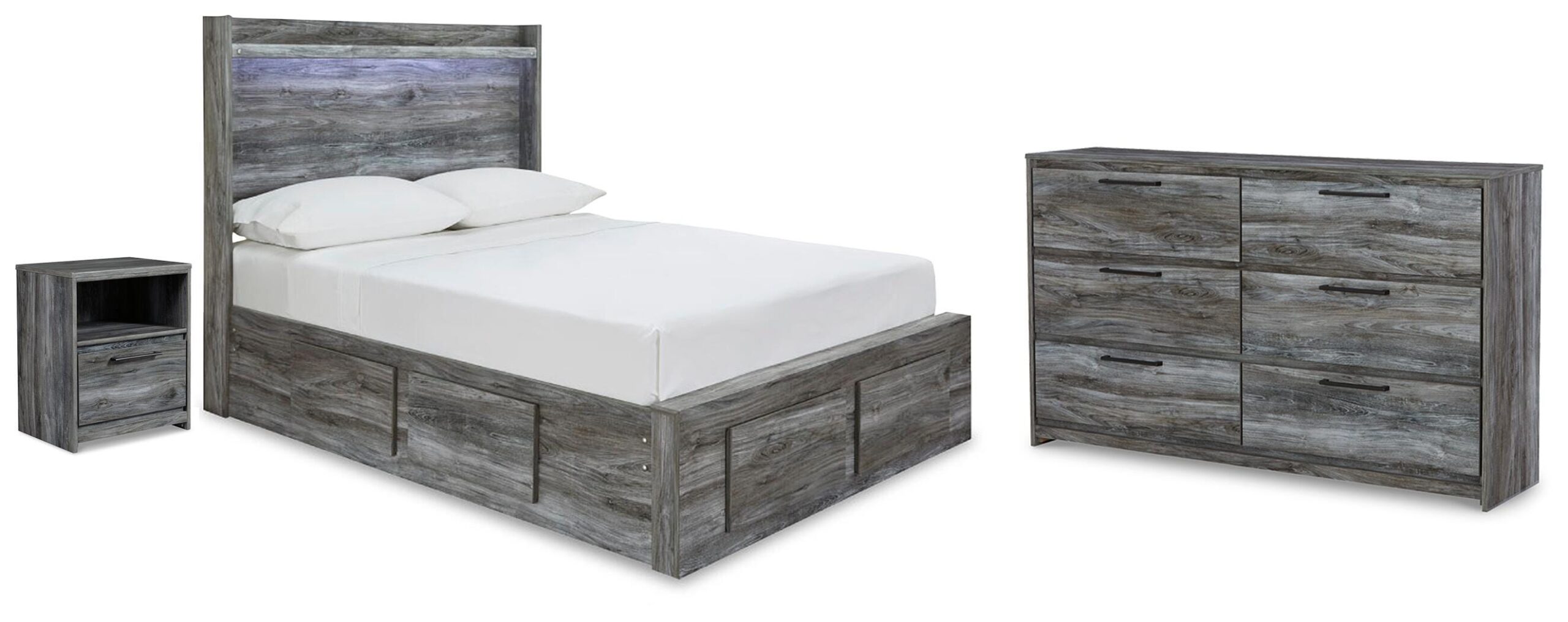 Baystorm Full Panel Storage Bed, Dresser and Nightstand