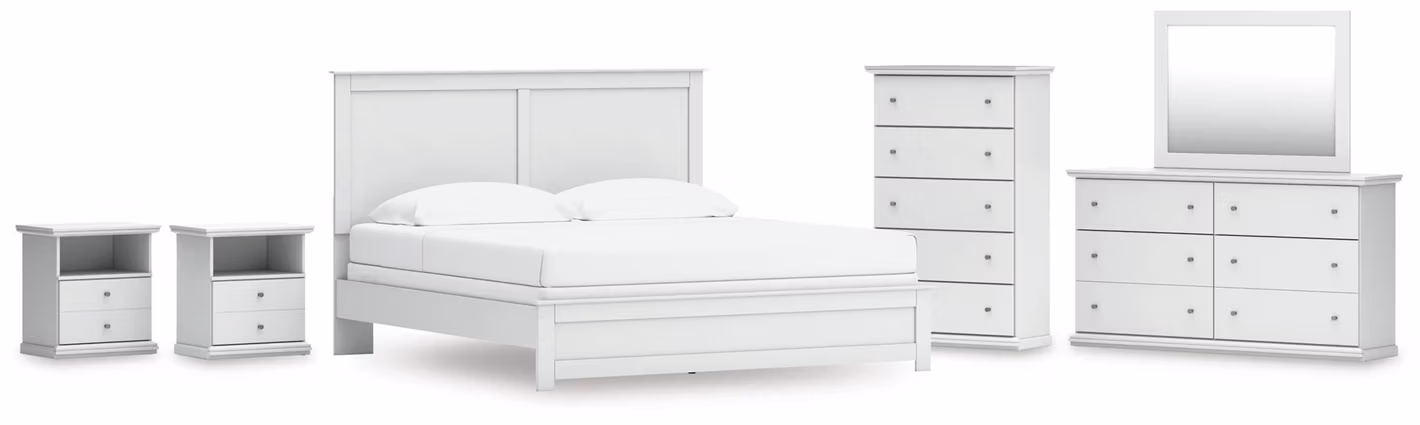 Bostwick Shoals King Panel Bed, Dresser, Mirror, Chest and 2 Nightstands