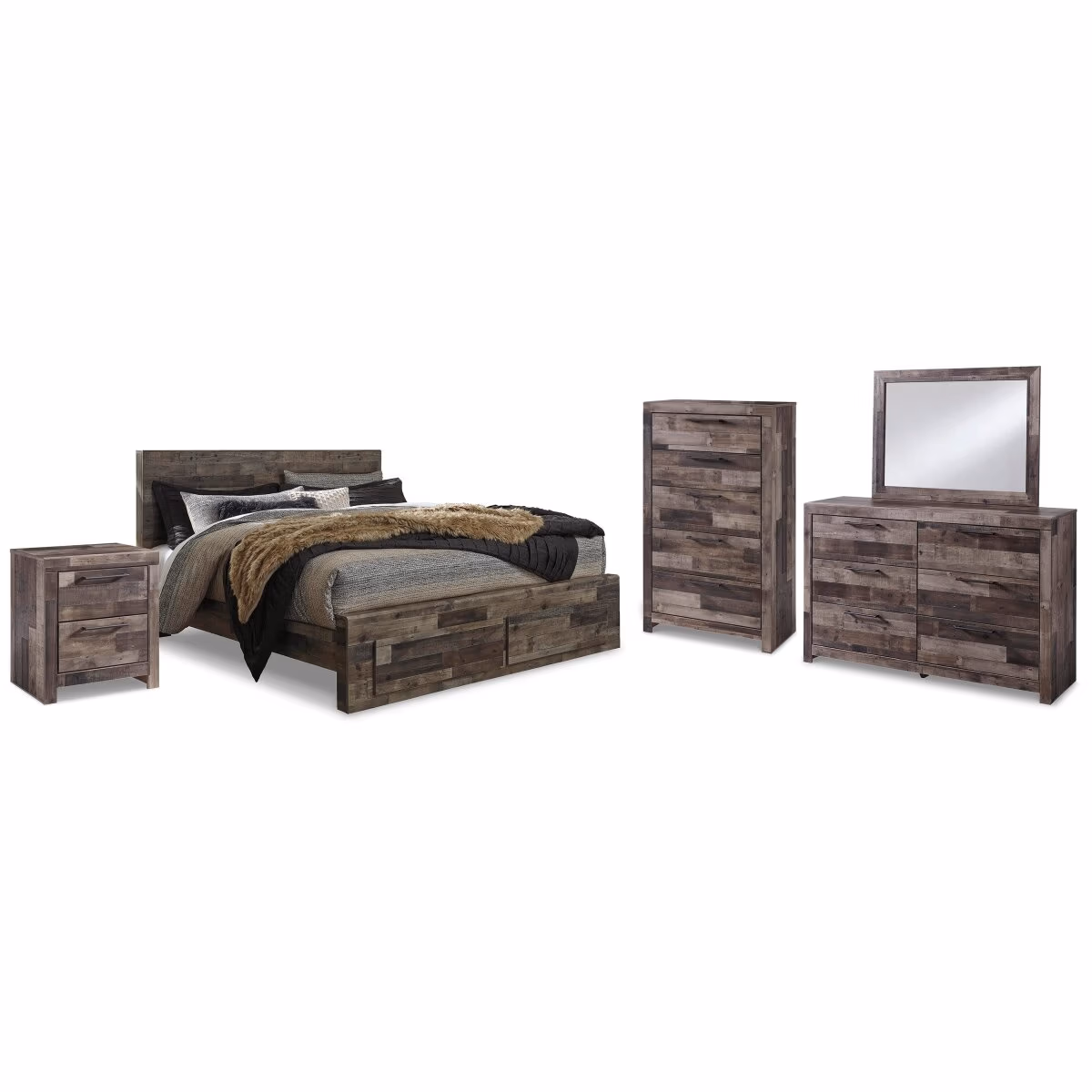 Derekson King Panel Storage Bed, Dresser, Mirror, Chest and Nightstand - Image 2