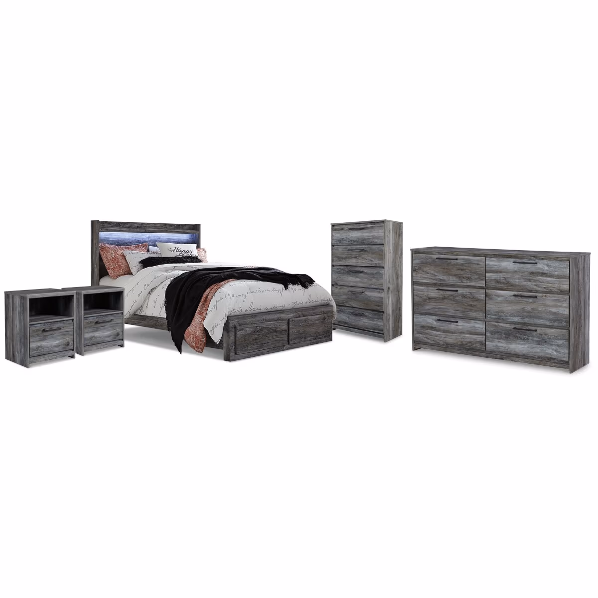Baystorm King Panel Storage Bed, Dresser, Chest and 2 Nightstands - Image 2
