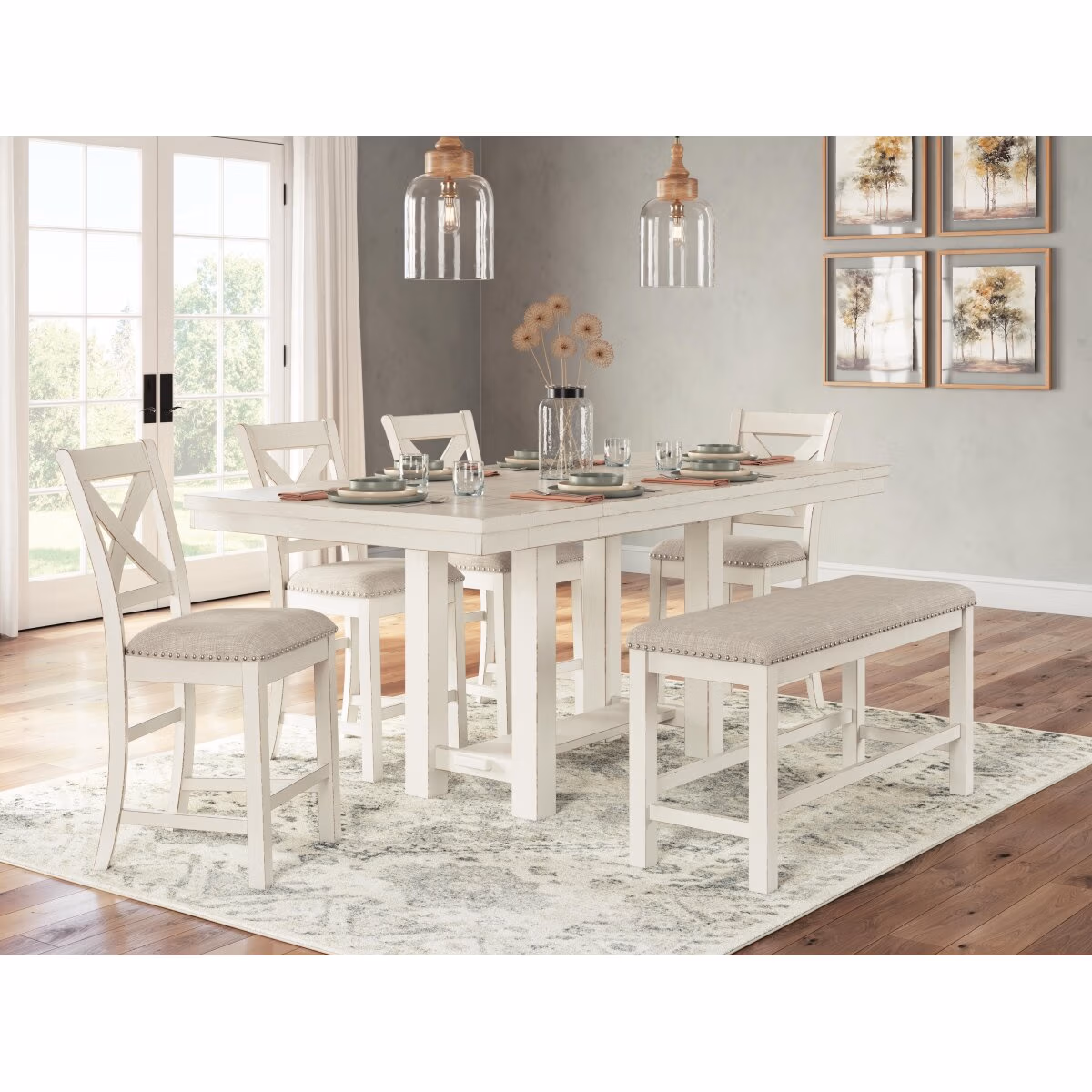 Robbinsdale Counter Height Dining Table, 4 Barstools and Bench - Image 3