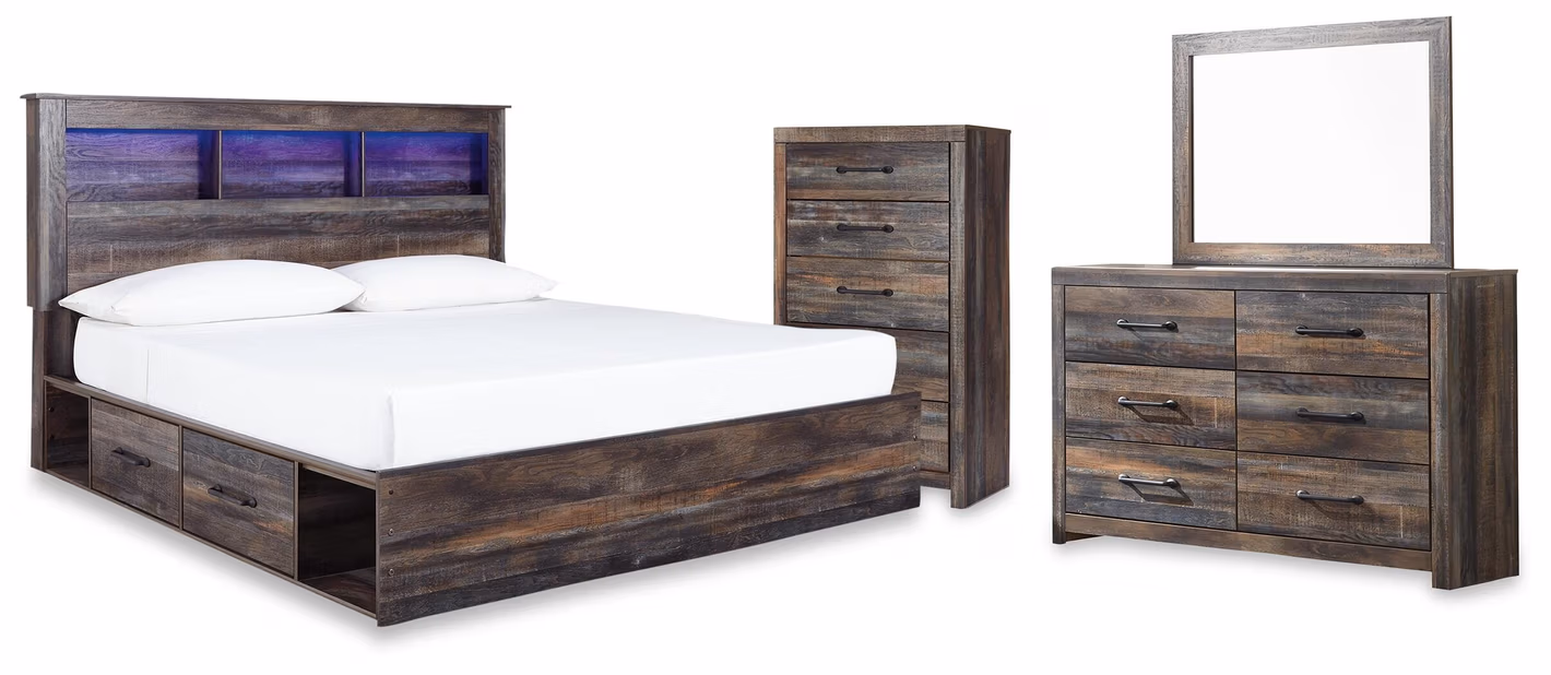 Drystan King Storage Bed, Dresser, Mirror and Chest