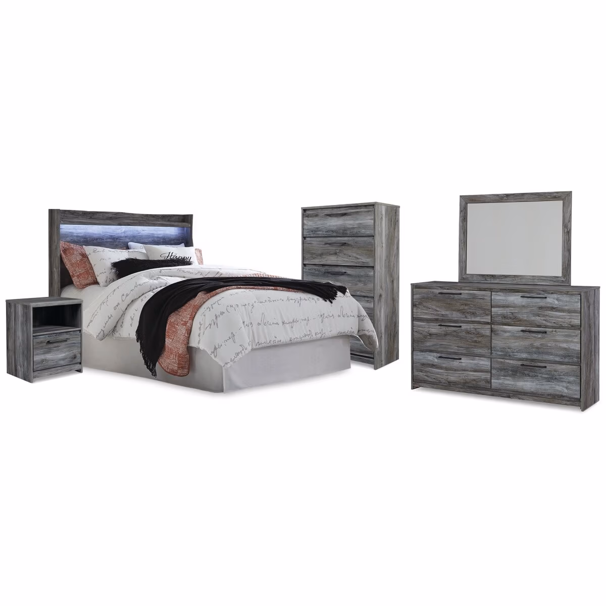 Baystorm Queen Panel Headboard, Dresser, Mirror, Chest and Nightstand - Image 2