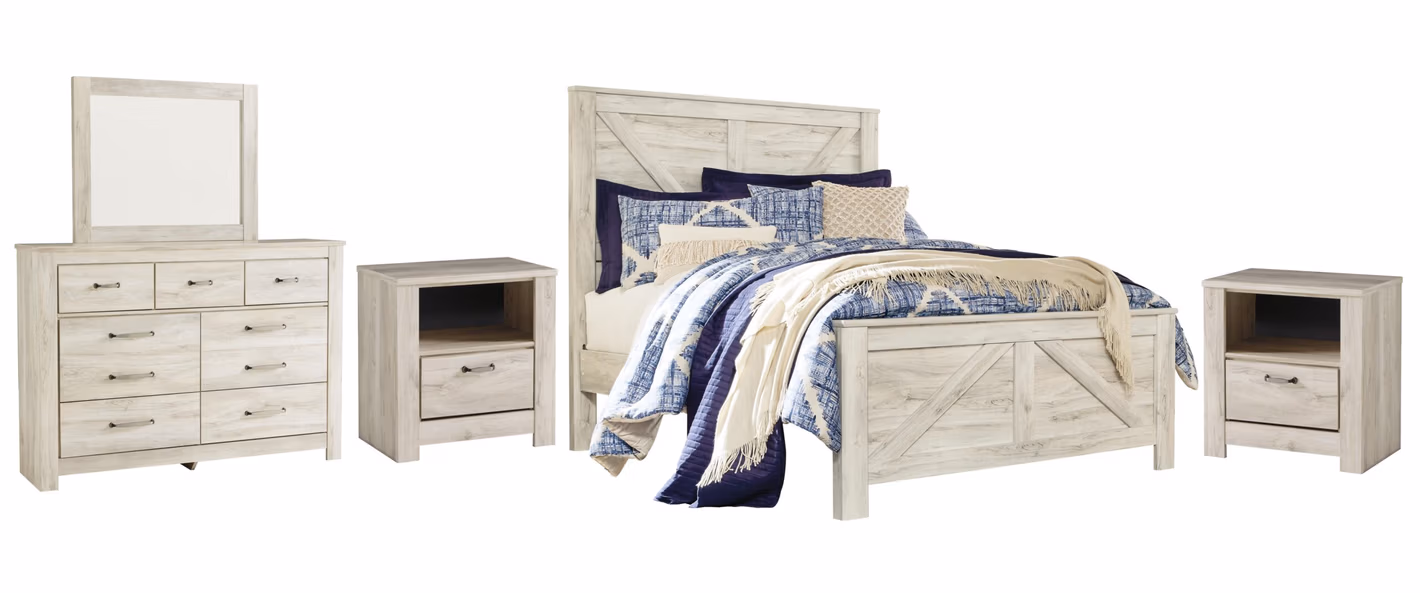 07ecb90cc042db43c5d5e8b5e24f0f84 Bellaby Queen Crossbuck Panel Bed, Dresser, Mirror and 2 Nightstands - Image 1