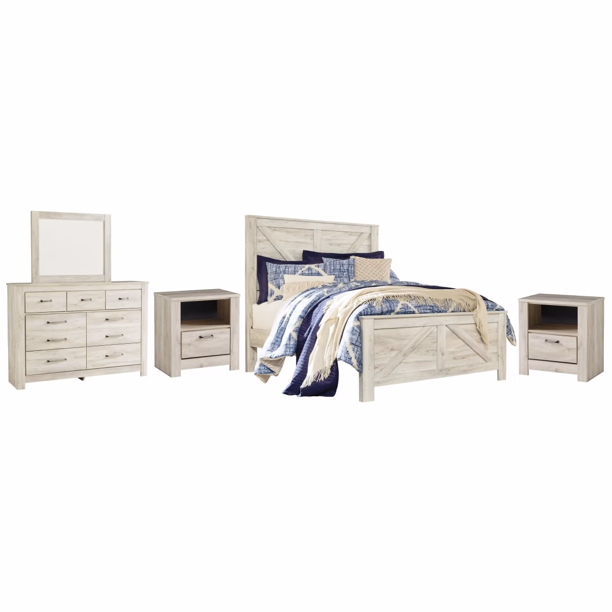Bellaby Queen Crossbuck Panel Bed, Dresser, Mirror and 2 Nightstands - Image 2