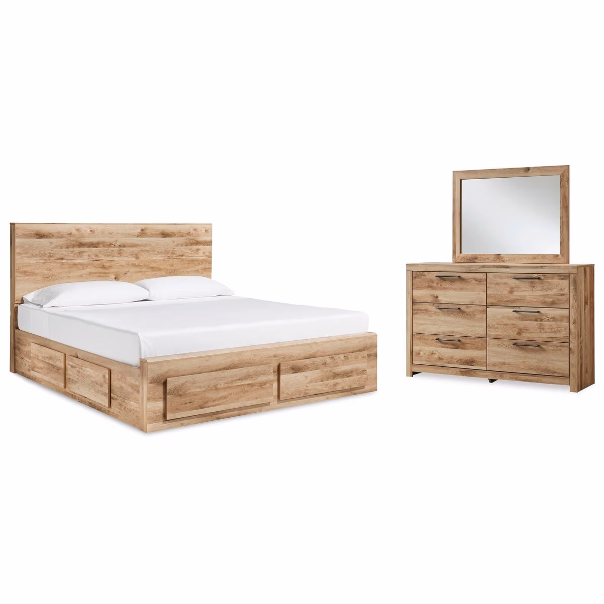 Hyanna Queen Panel Storage Bed with 2 Side Storage, Dresser and Mirror - Image 2