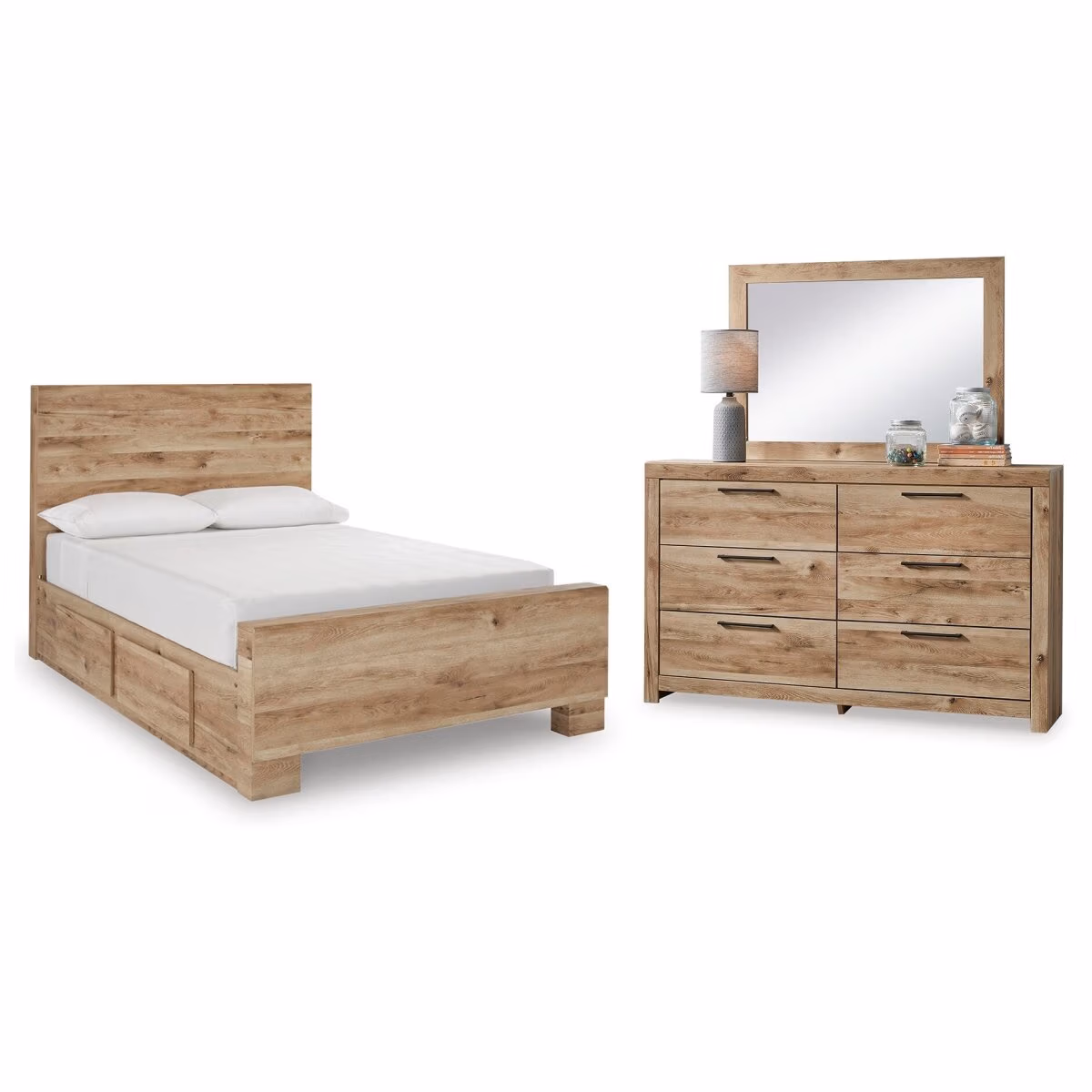 Hyanna Full Panel Bed with 2 Side Storage, Dresser and Mirror - Image 2